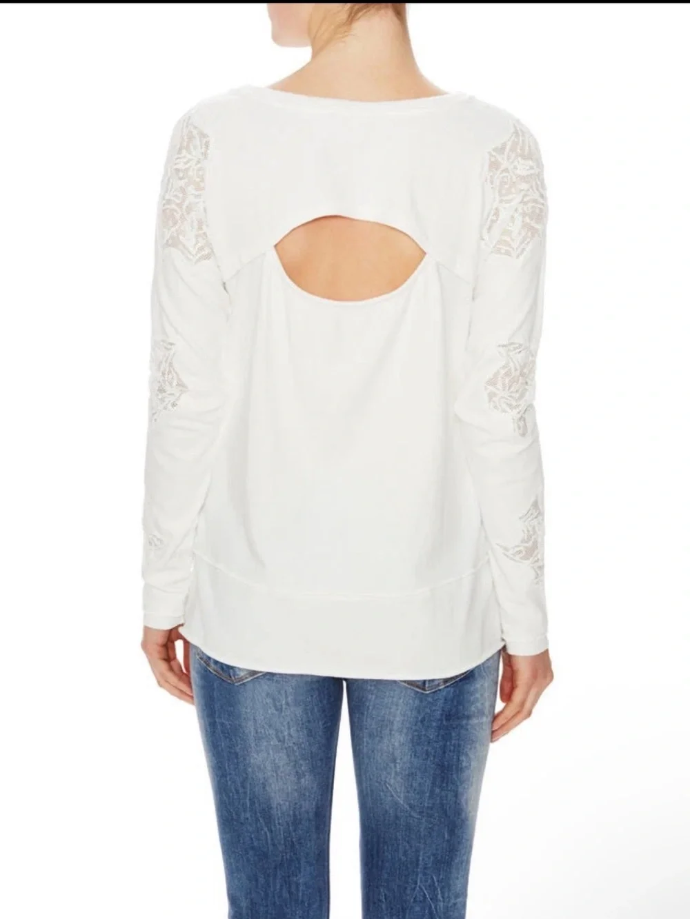 FREE PEOPLE Outer Sunset Ivory Lace Jersey Top S